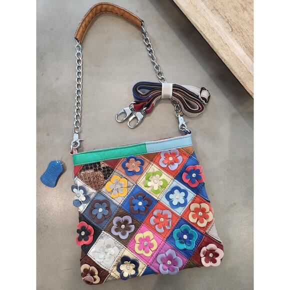Unbranded Genuine Leather Patchwork Floral Shoulder Bag Purse - Picture 1 of 8